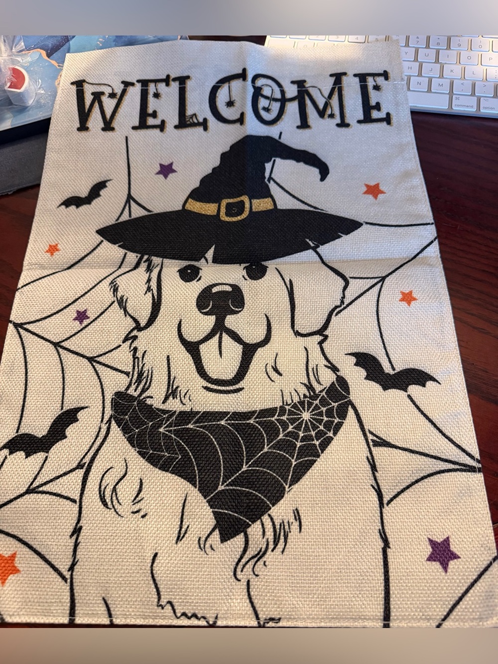 🎃New🎃Halloween Welcome Dog Flag with Witch Hat